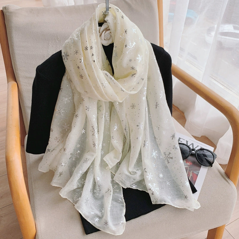 Fashion Creamy-white Women's Winter Shawl Cotton and Linen Scarf