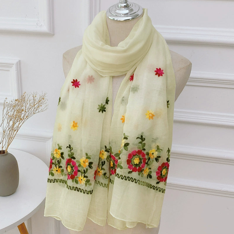 Fashion Creamy-white Women's Winter Shawl Cotton and Linen Scarf