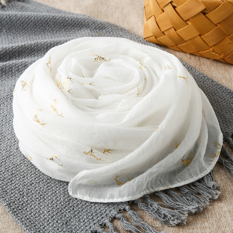 Fashion Creamy-white Women's Winter Shawl Cotton and Linen Scarf