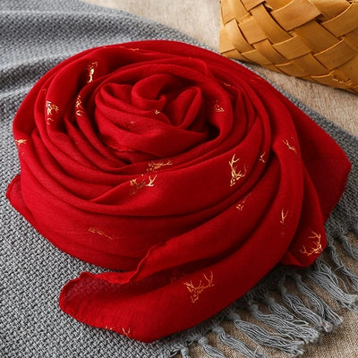 Fashion Creamy-white Women's Winter Shawl Cotton and Linen Scarf