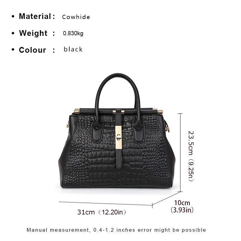 Aidrani  Trendy women's handbag with crocodile pattern on the surface black cowhide large bag