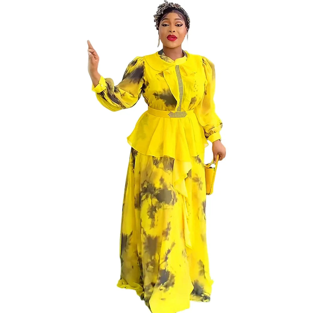 African Dresses for Women 2025 Elegant Turkey Wedding Muslim Print Maxi Dress Plus Size Evening Party Long Dress Africa Clothing