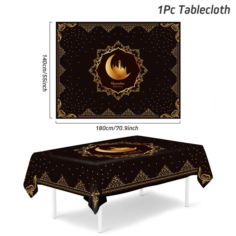 Eid Mubarak Star Moon Tablecloth Ramadan Kareem Decor for Home Islamic Muslim Party Eid Al Adha Supplies Castle Table Cover