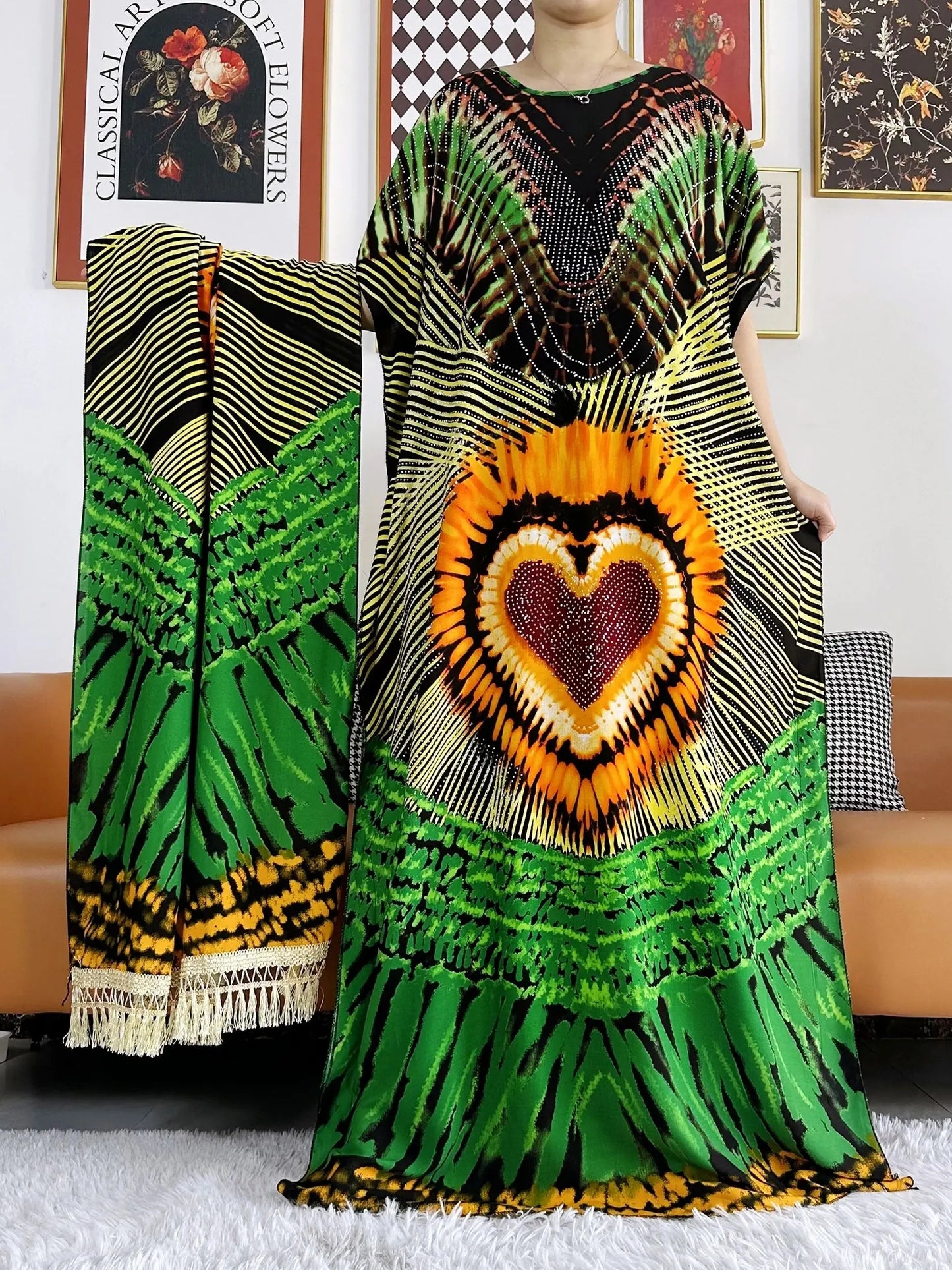 Summer Party Dress Short Sleeve With Big Scarf Printing Floral Loose Boubou Maxi Islam Women African Abaya Clothing