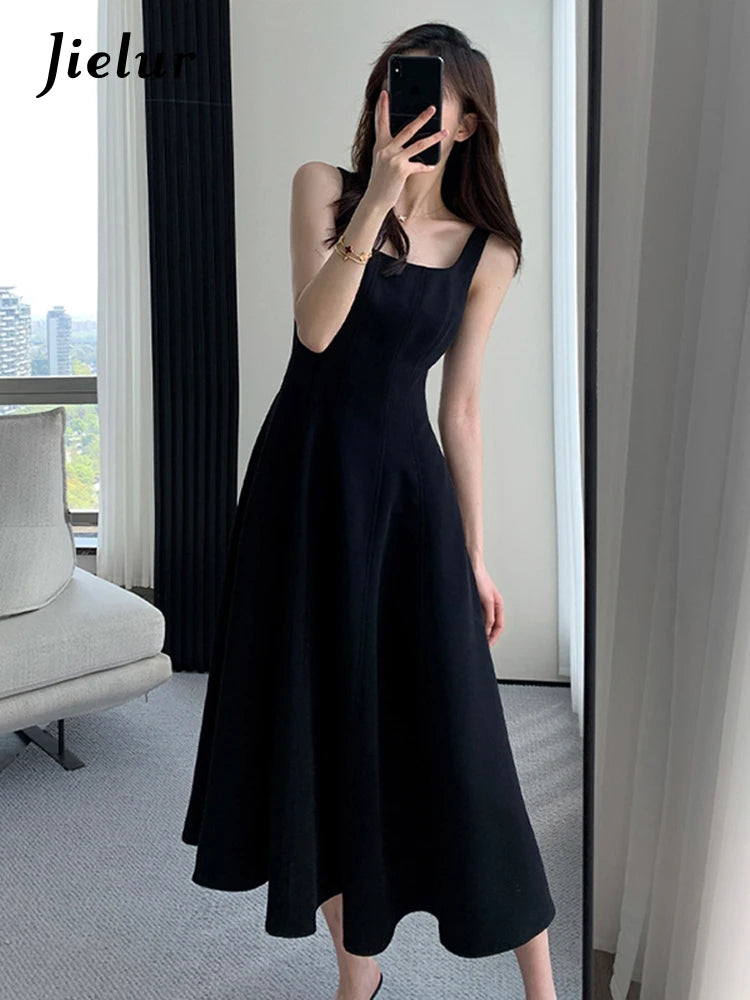 Black Spaghetti Strap Female Dresses Summer Slim Waist Elegant Evening Women's Dresses Birthday Party Dress