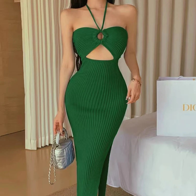 YuooMuoo Women Dress 2025 New Summer Fashion Sexy Package Hips High Split Knitted Bodycon Party Dress Vacation Beach Vestidos