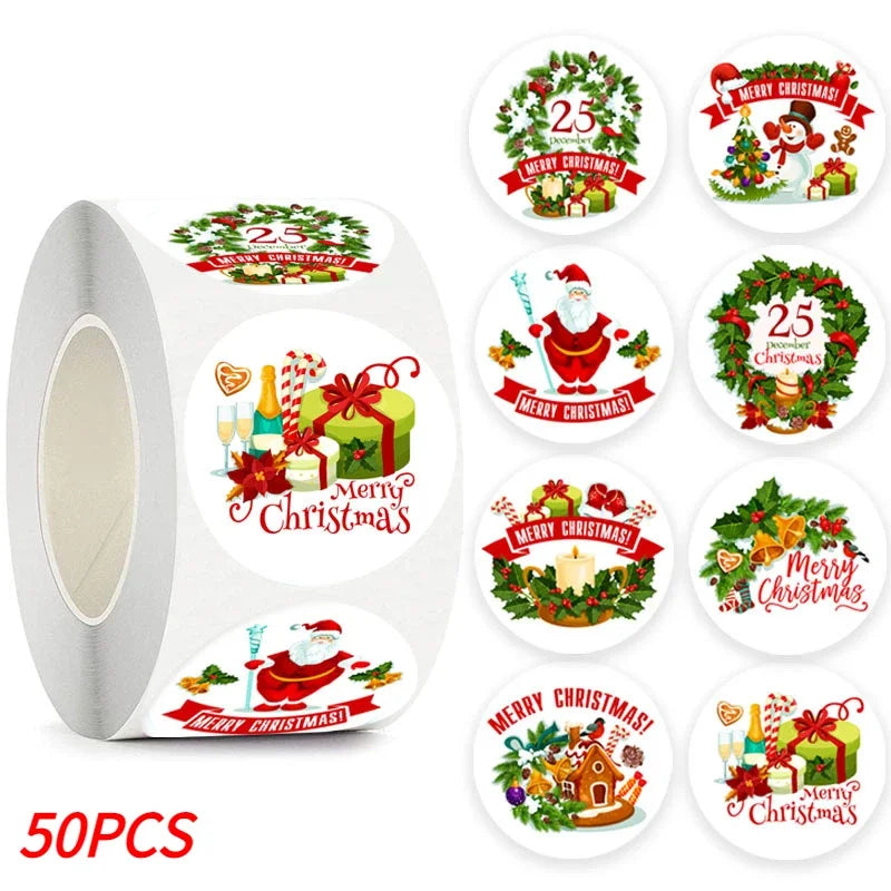 Merry Christmas Stickers Self-adhesive Christmas Tree Santa Claus Seal Labels Holiday Stickers For Gift Sealing Christmas Decor