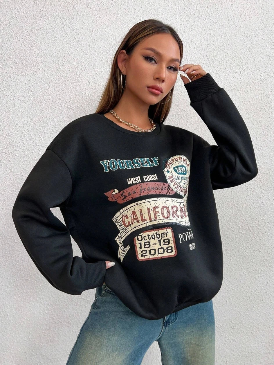 California Yourself Letter Printed Women  Sweatshirt Harajuku Casual Hoody Fashion Loose Hoodie Warm Vintage Fleece Female Tops