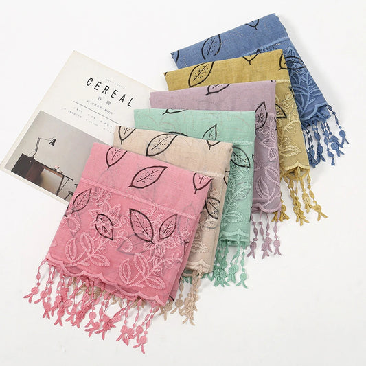 Fashion Luxury Brand Embroidery Floral Tassel Cotton Shawl Scarf Lady High Quality Wrap Pashmina Stole Bufandas Muslim Hijab