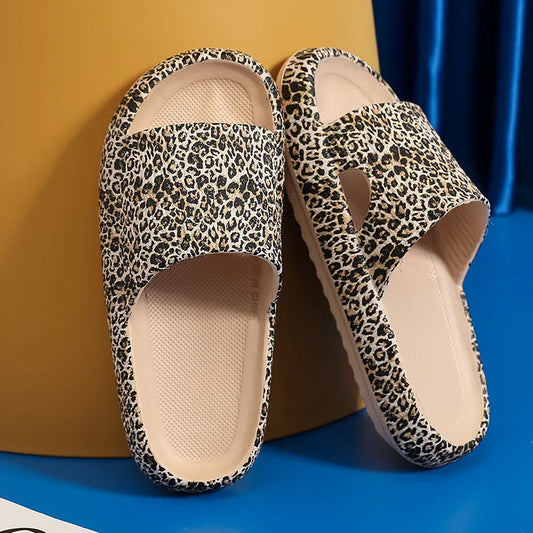 Leopard Thick Platform Slippers for Women Home Soft Sole Pillow Slides Sandals Woman 2025 Summer Beach Non Slip Flip Flops 44-45