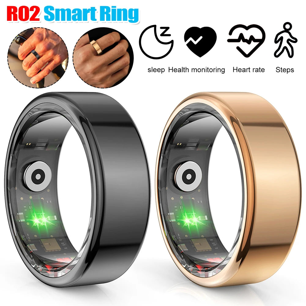 R02 Smart Ring Men Women Health Monitor Waterproof Bluetooth 5.0 Blood Oxygen Tracker IP68 5ATM Multi-sport Mode for IOS Android