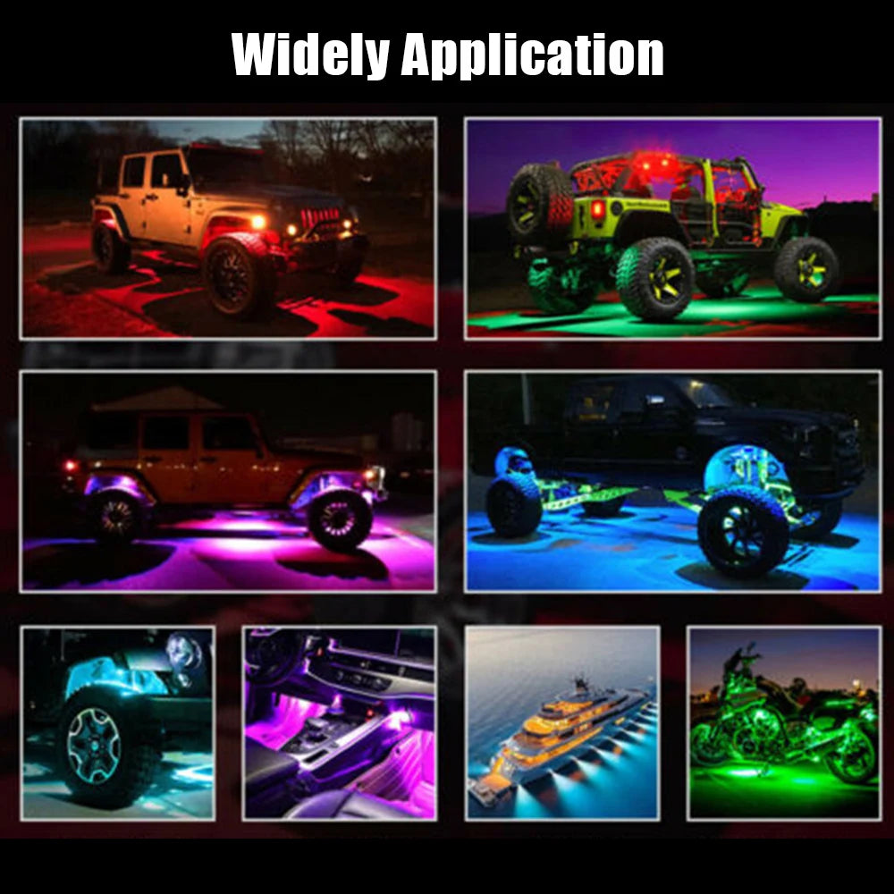 Undergolw Music Sync RGB LED Rock Lights For Jeep Off-Road Truck Boat Bluetooth APP Control 4/6/8 In 1 Car Chassis Light