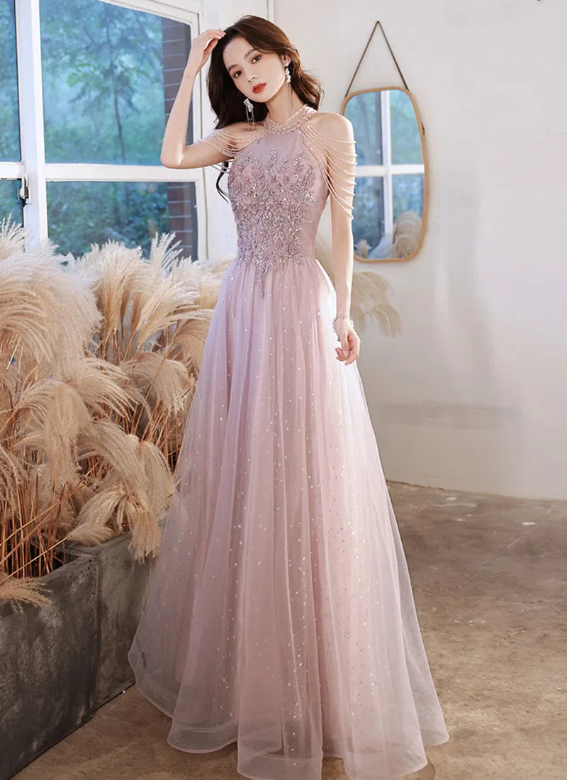 Luxury High Quality Pink Evening Dress For Prom Summer Autumn Temperament Socialite Senior Party Dress For Women