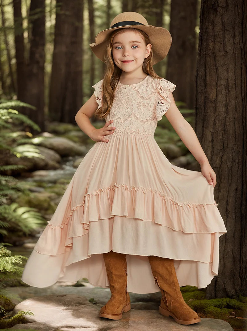 Summer Girls Lace Cotton Bohemia Long Dresses Baby Kids Flower Wedding Princess Party Dress Vestidos Costume Children Clothing