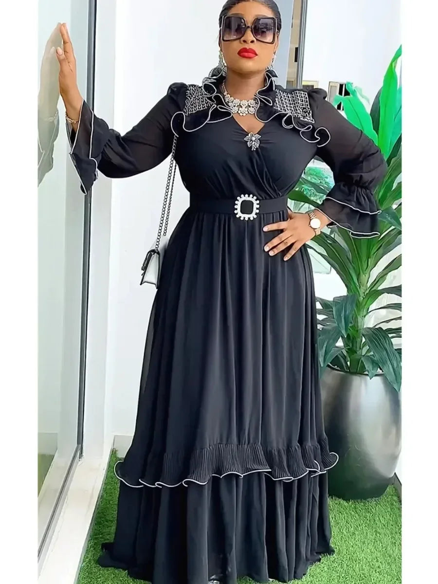 Plus Size African Party Dresses for Women 2025 New Fashion Dashiki Ankara Wedding Gowns Elegant Turkey Muslim Chiffon Maxi Dress