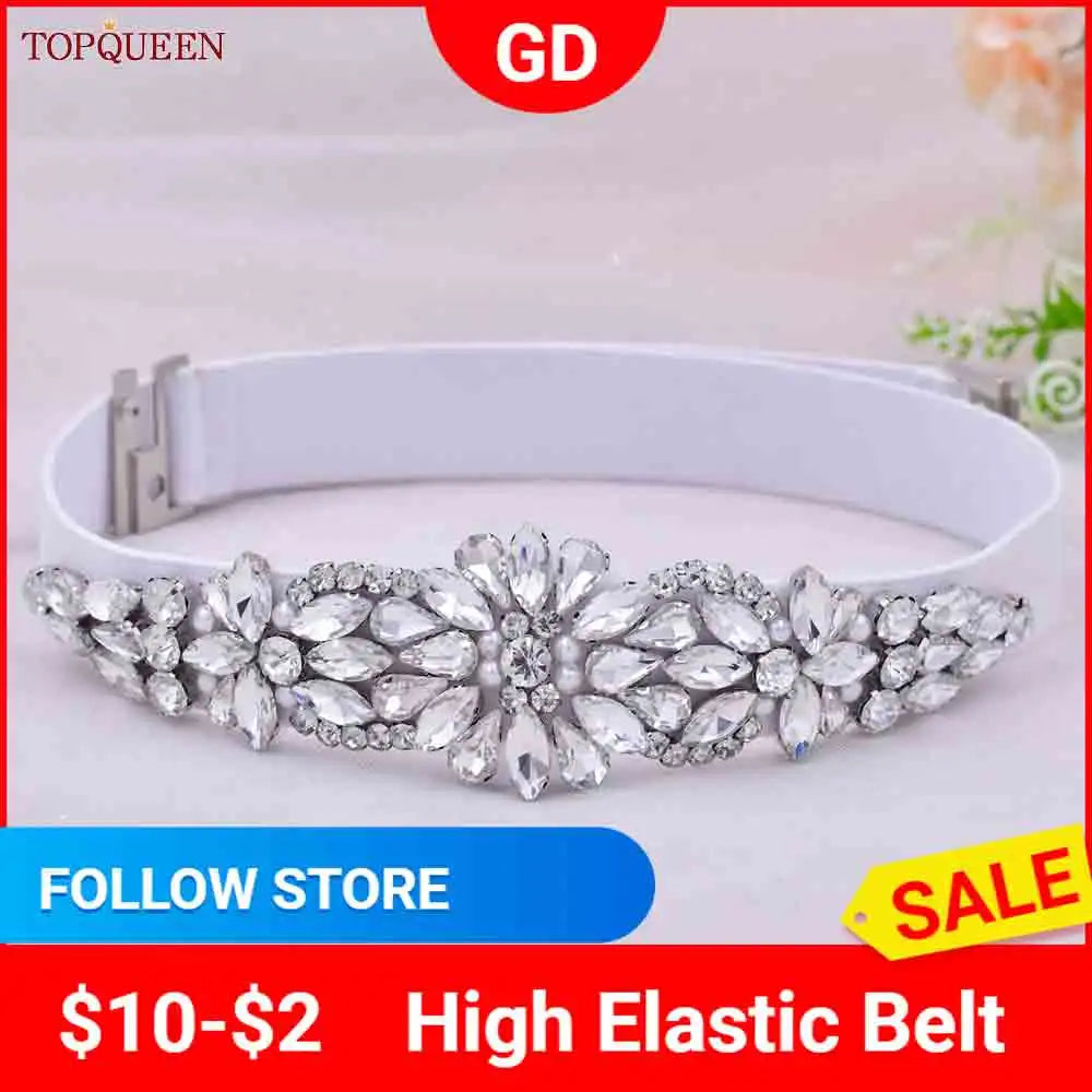 Women Elastic Belts for Party Dress Gown Silver Rhinestone Girdle Female Shiny Waistband Fashion Daily Luxurious