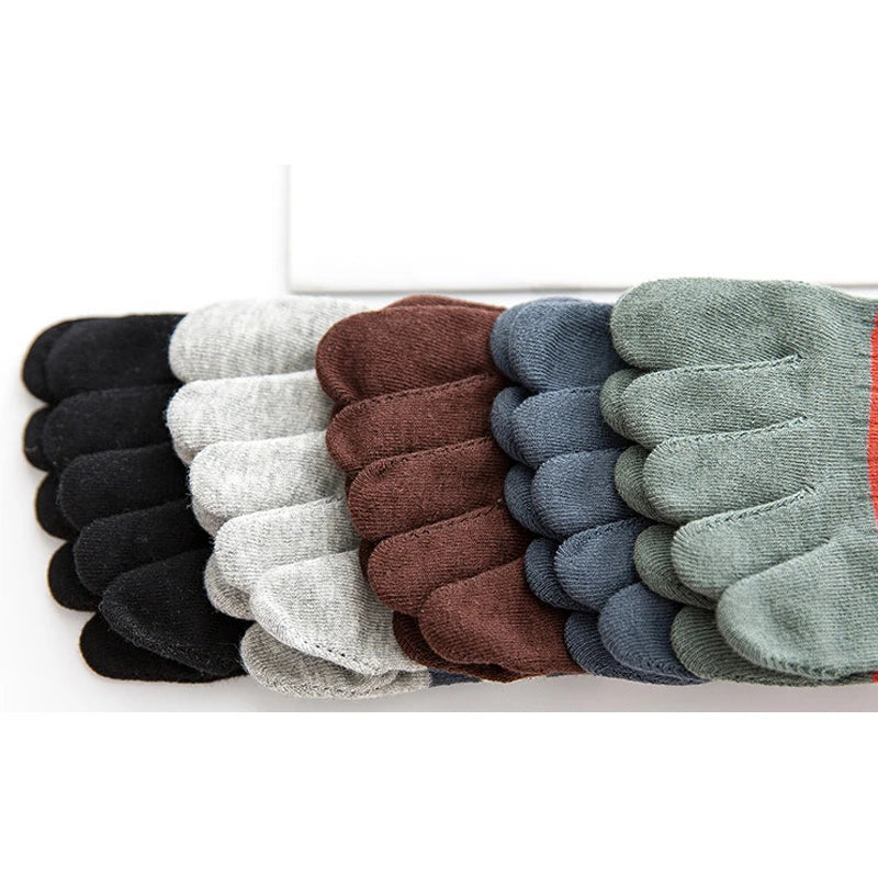 5 Pairs Man Socks Toe Business Striped Cotton Casual Breathable Sweat-Absorbing Party Dress Short 5 Finger Socks 4 Seasons