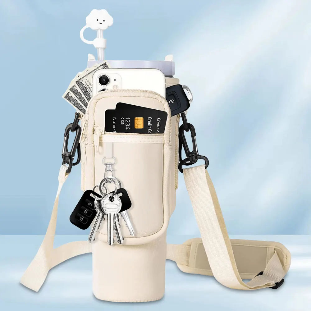 40oz Neoprene Water Bottle Carrier Bag For Stanley Quencher Cup Sleeve Adjustable Shoulder Strap Non-slip Insulated Mug Cover