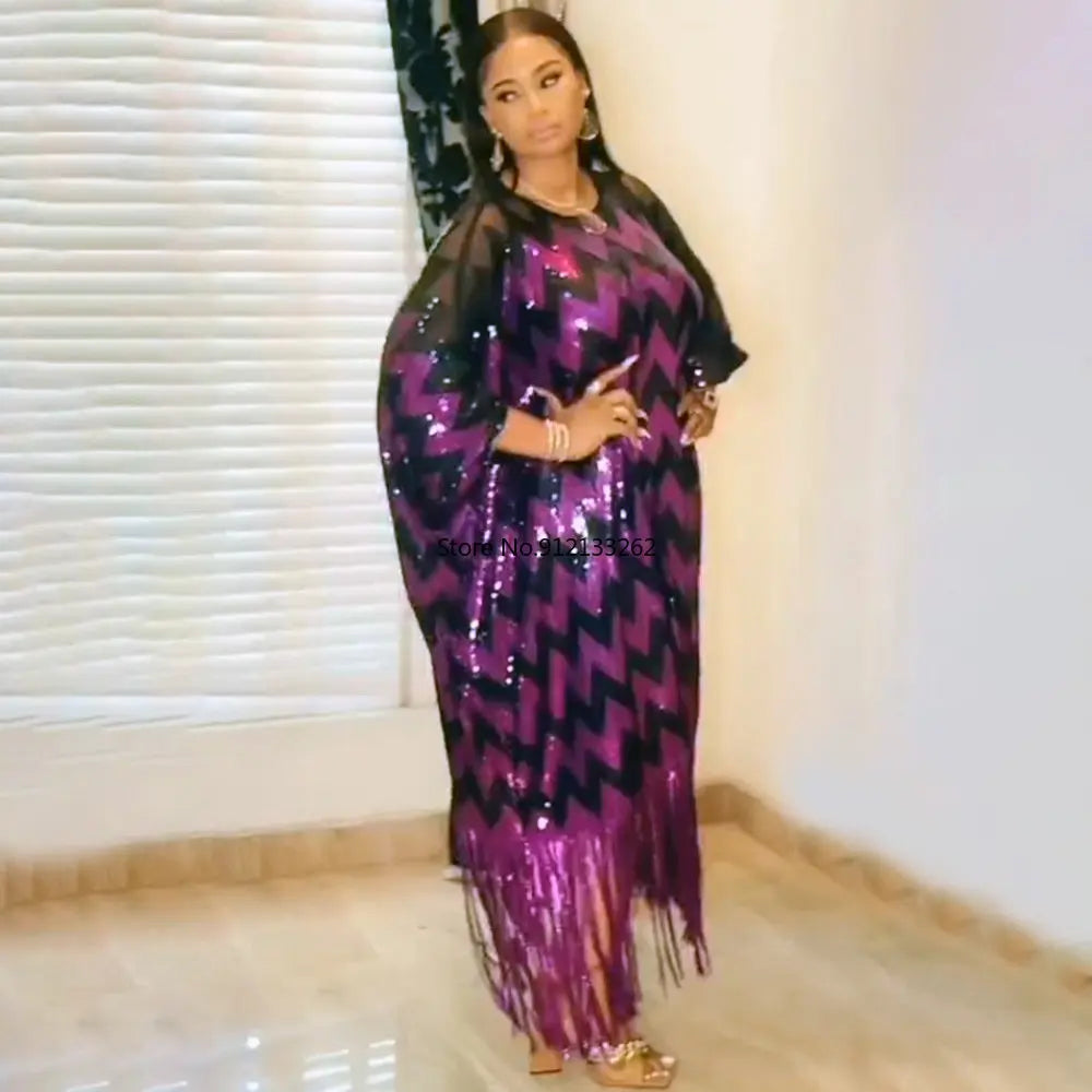 African Dresses for Women Plus Size Africa Clothes Dashiki Ankara Sequin Outfit Gown Kaftan Muslim Wedding Party Long Maxi Dress