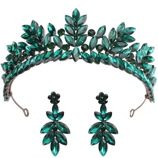 Vintage Black Metal Green Red Crystal Opal Tiara For Women Wedding Party Dress Elegant Queen Bridal Bride Crown