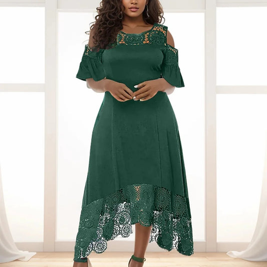 Party Dress for Women Elegant Classy Plus Size Summer Round-Neck Off Shoulder Dress Lace Short Sleeve Wedding Guest Dresses