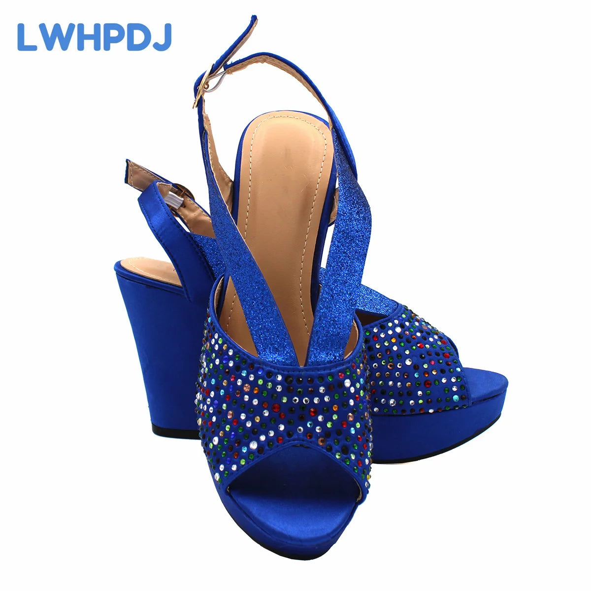 New Latest Full Of Colorful Water Drill Design Peep Toe LadiesSandal with Bag Set For Women Wedding