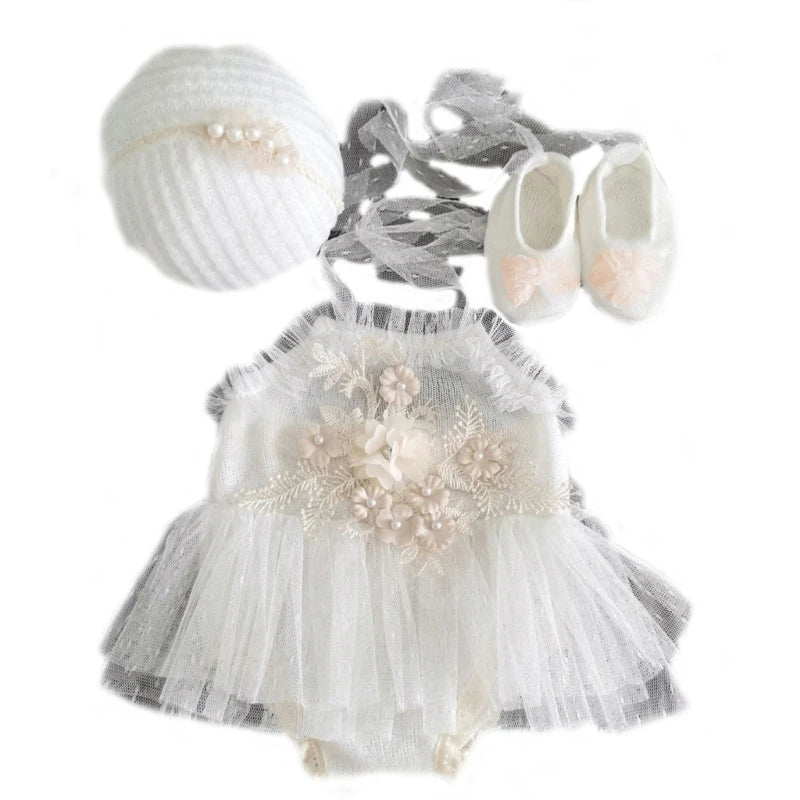 Photo-Shooting Props for Baby Girl 0-6M Infant Headdress & Tulle Tutu Jumpsuit Party Dress Photo Clothes Newborn Outfit Dropship