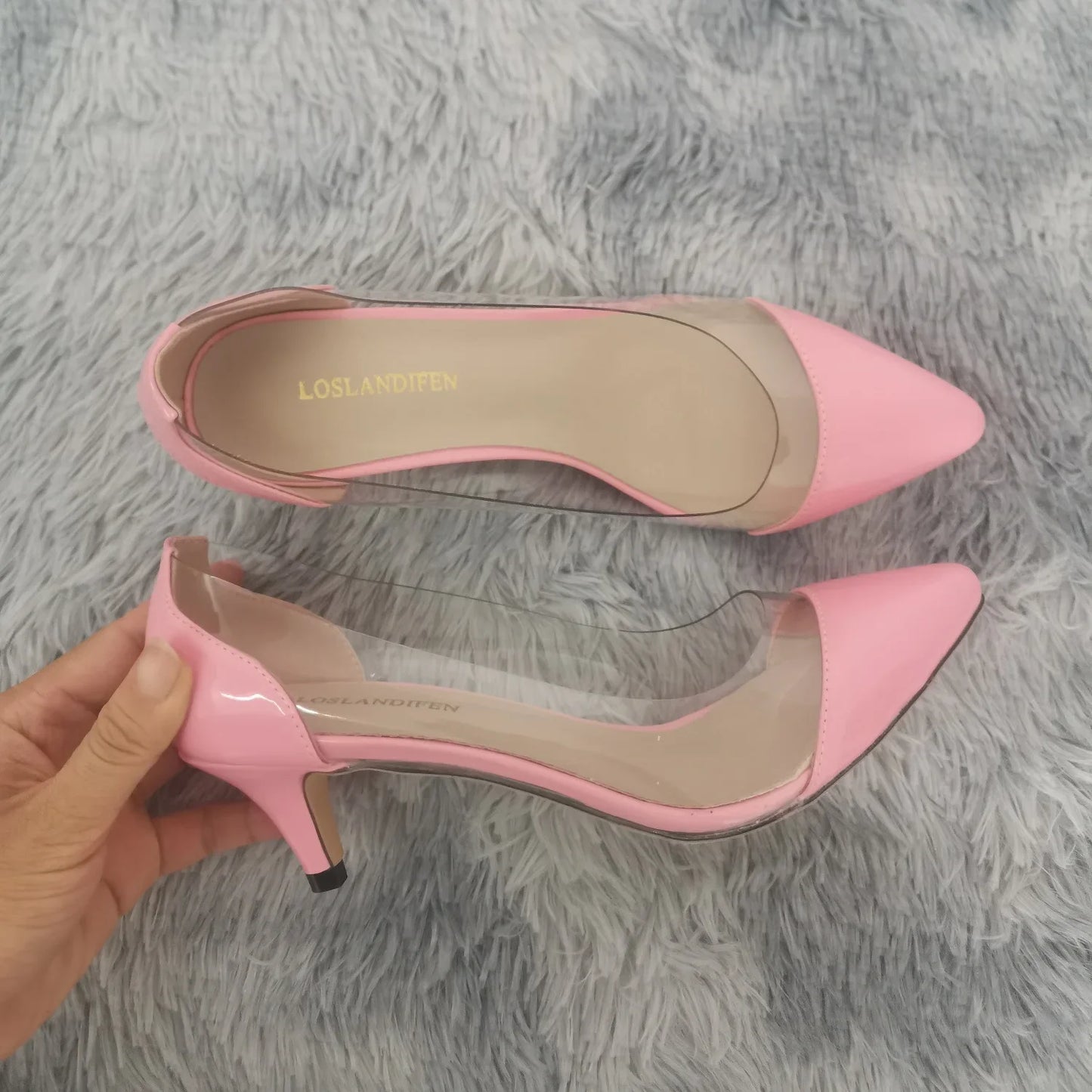 Women Pumps 2025 Spring Autumn Sexy Transparent PVC 5cm Low Heel Fashion Pointed Toe Slip-on High Heels Party Wedding Shoes