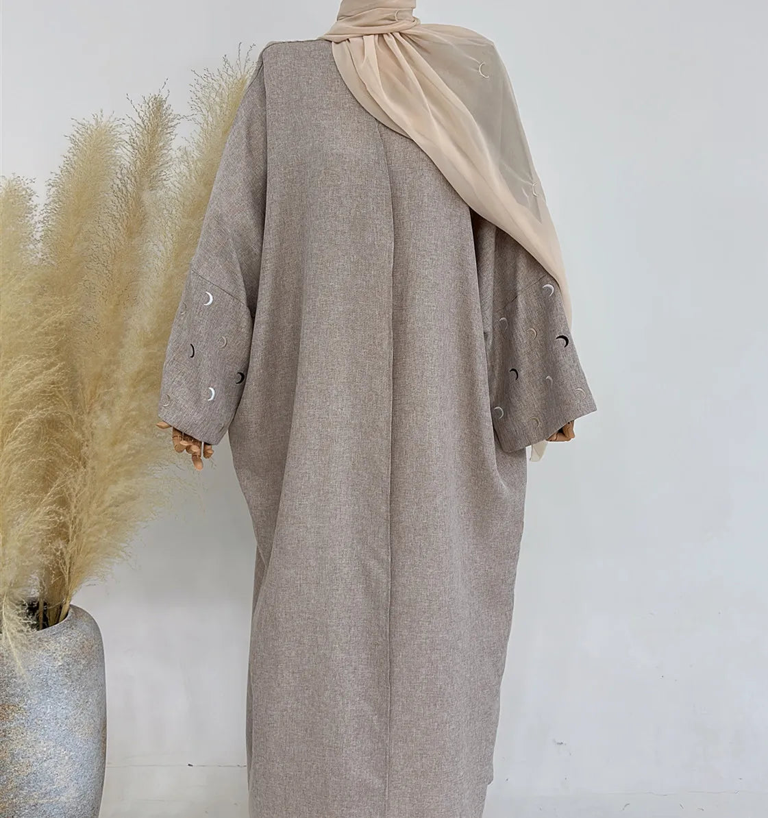 Moon Embroidery Abaya Thin Fabric Batwing Sleeves Oversized Kimono Muslim Women Dubai Islamic Clothing Hijabi Robe Ramadan Eid