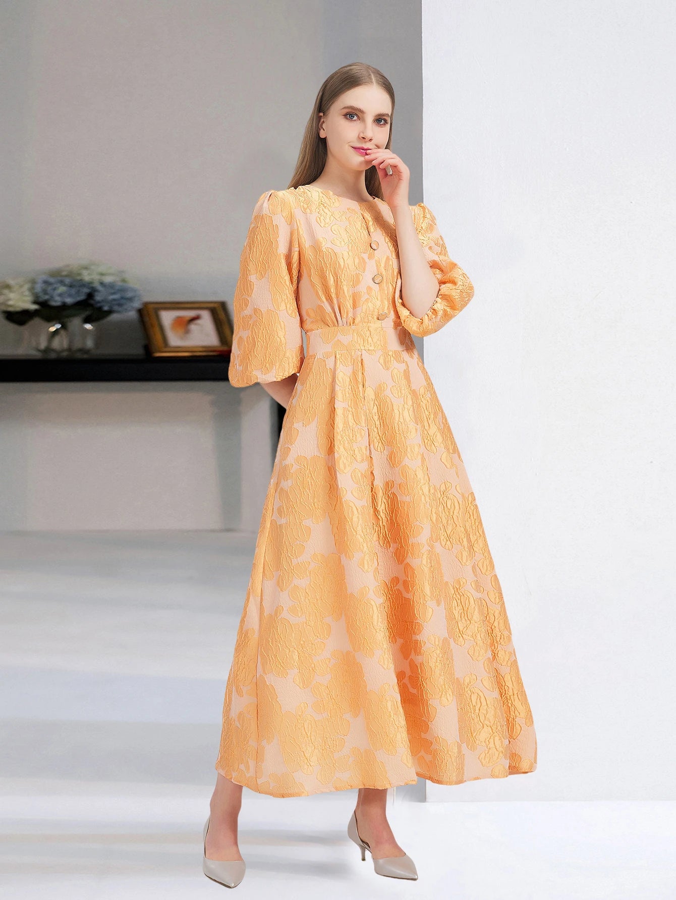 New Women Embroidery Jacquard Party Dress Organza Princess Dress Spring Summer Puff Sleeve Casual Dress Vestidos