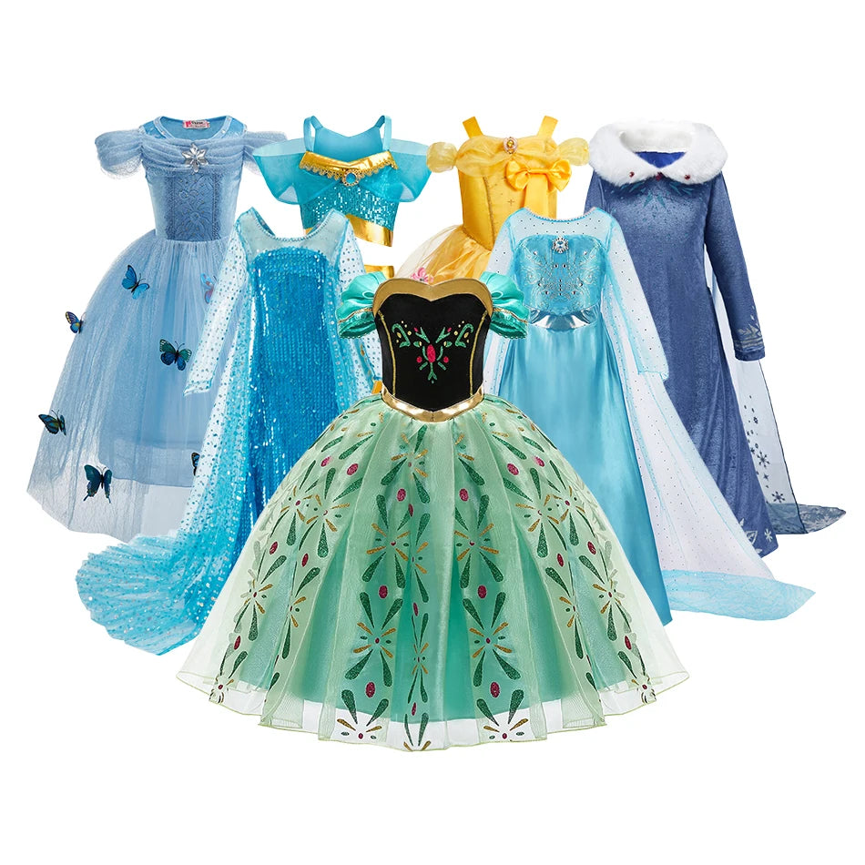 Girl Princess Dress Snow Queen Elsa Anna Costume Girls Birthday Stage Performance Halloween Party Dress Kids Cosplay Dresses