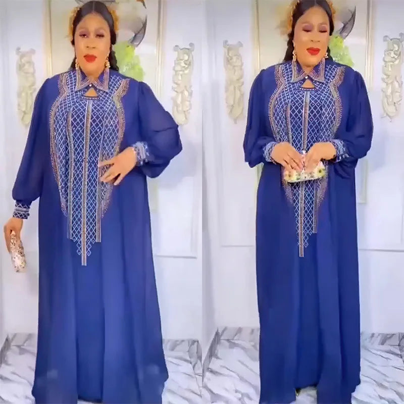African Plus Size Boubou Chiffon 2 Piece Set Dresses For Women Muslim Fashion Kaftan Abayas Wedding Party Maxi Robe Vestidos