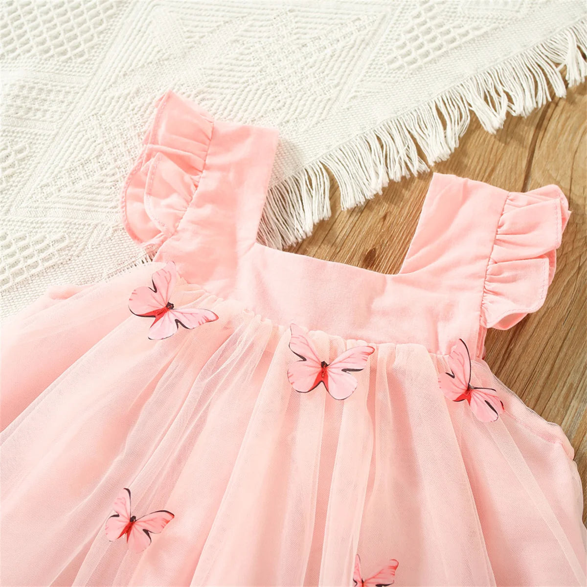 Summer New Dress Sweet Solid Color Flying Sleeves Mesh Butterfly Princess Dress Party Dress Suitable for 0-3 Year Old Babies
