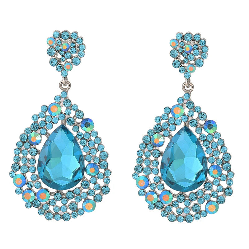 Jewelry Fashion Crystal Big Water Drop Earrings for Women Prom Party Dress Accessory Statement Wedding Earrings
