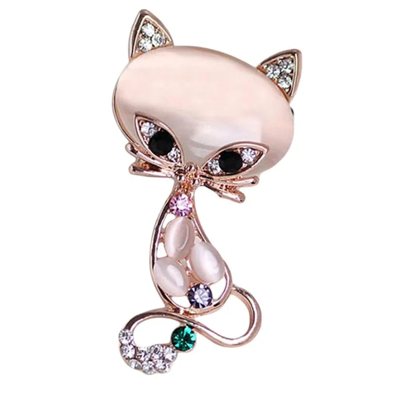 Cute Cat Brooch  Butterfly Rhinestone Women Alloy Animal Pins Crystal Corsage Lapel Pin Collar Button Party Dress Accessories