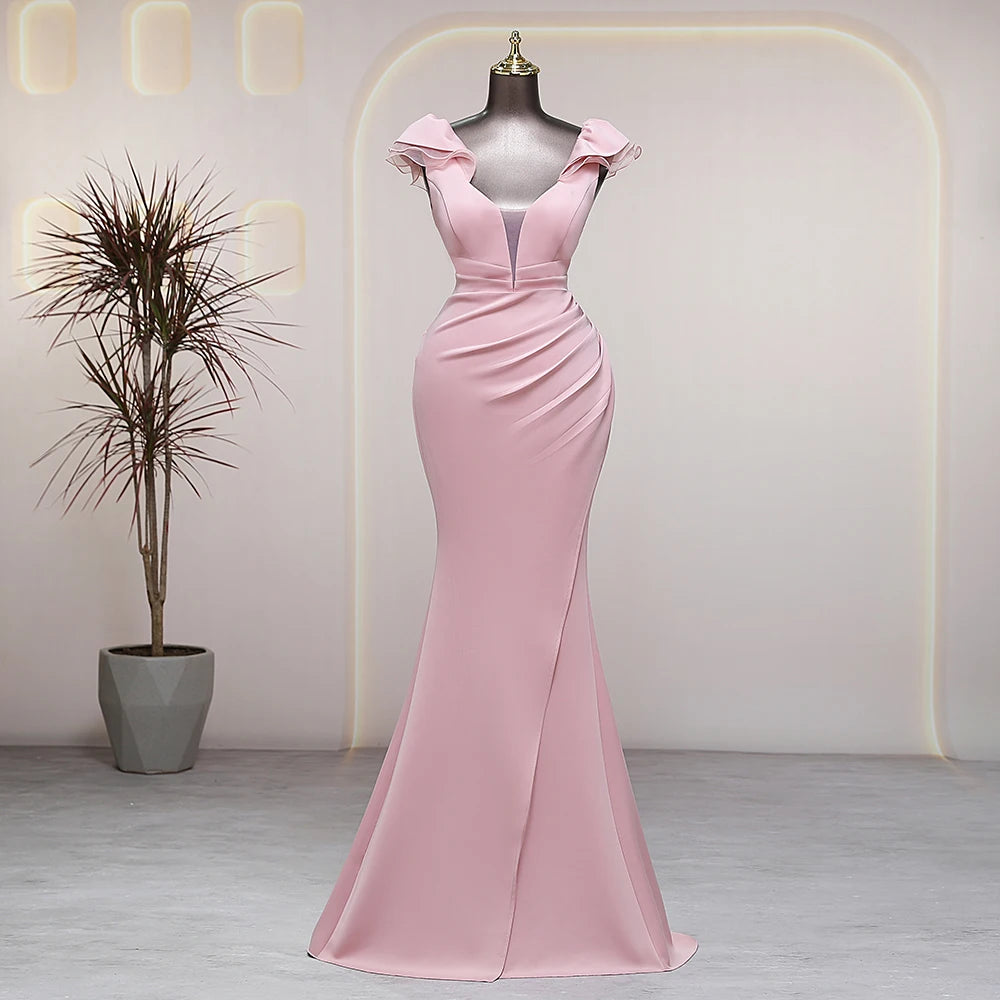 Elegant V-neck candy color pink prom dress luxury evening dresses wedding party dress formal occasion dresses special events
