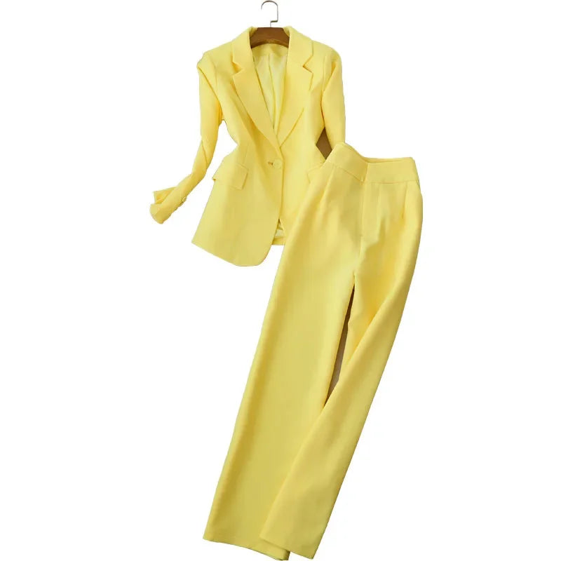 High-quality European and American Fashion Brand New Spring Suit Female Long-sleeved Suit High Waist Wide Leg Pants