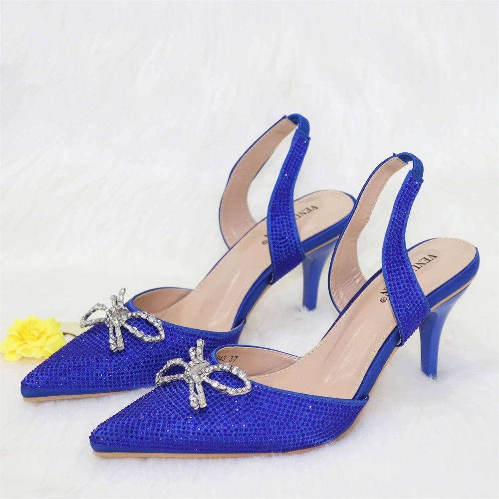 Newest INS Style Blue Color Elegant High Heels Nigeria Popular Design African Ladies Shoes Matching Bag Set