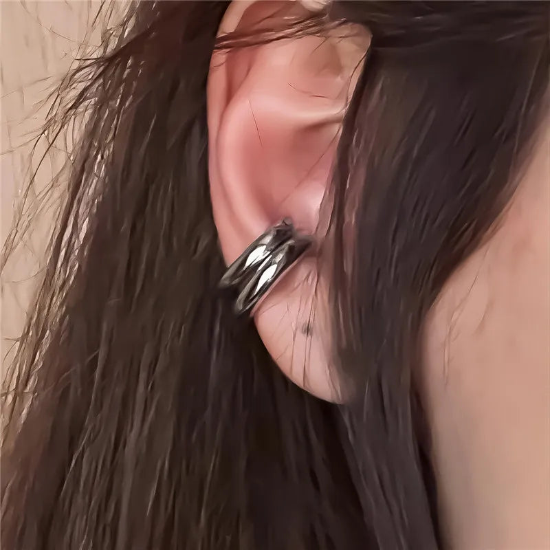 KOTiK Unique Fake Piercing Metal Ear Clips Asymmetry Round Cartilage Ear Clip for Women Fashion Jewellery Christmas Gift