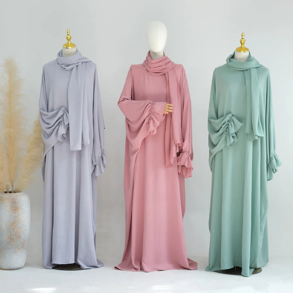 Sweet Abaya and Shawl Scarf Set for Muslim Women, Butterfly Oversized Long Dress, Modest Hijabi Robe, Islamic Clothing, Ramadan