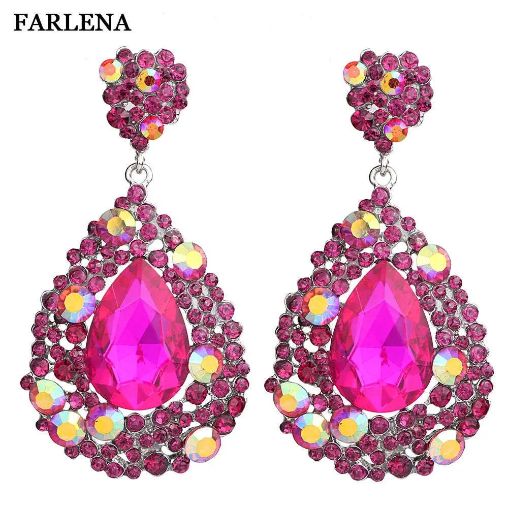 Jewelry Fashion Crystal Big Water Drop Earrings for Women Prom Party Dress Accessory Statement Wedding Earrings