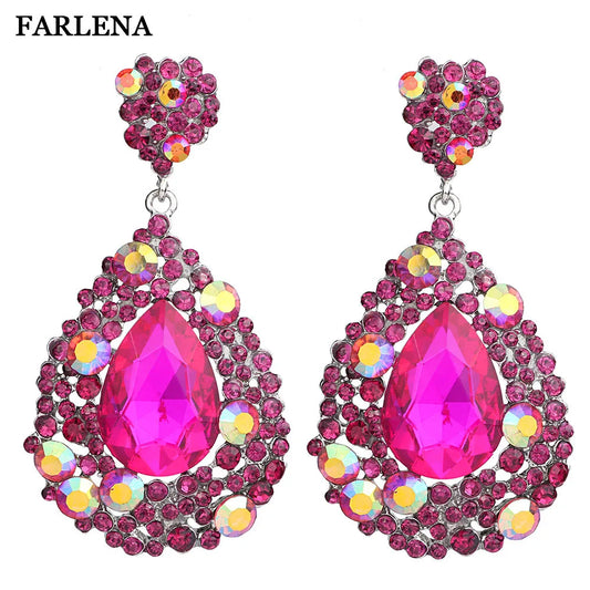Jewelry Fashion Crystal Big Water Drop Earrings for Women Prom Party Dress Accessory Statement Wedding Earrings