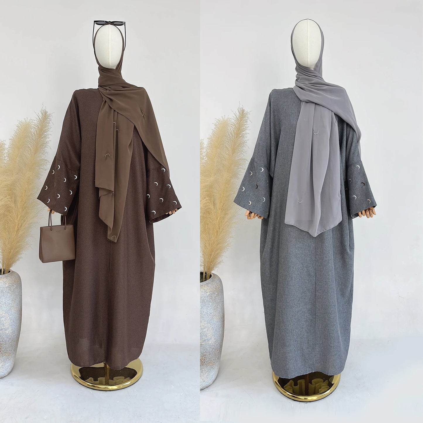 Moon Embroidery Abaya Thin Fabric Batwing Sleeves Oversized Kimono Muslim Women Dubai Islamic Clothing Hijabi Robe Ramadan Eid