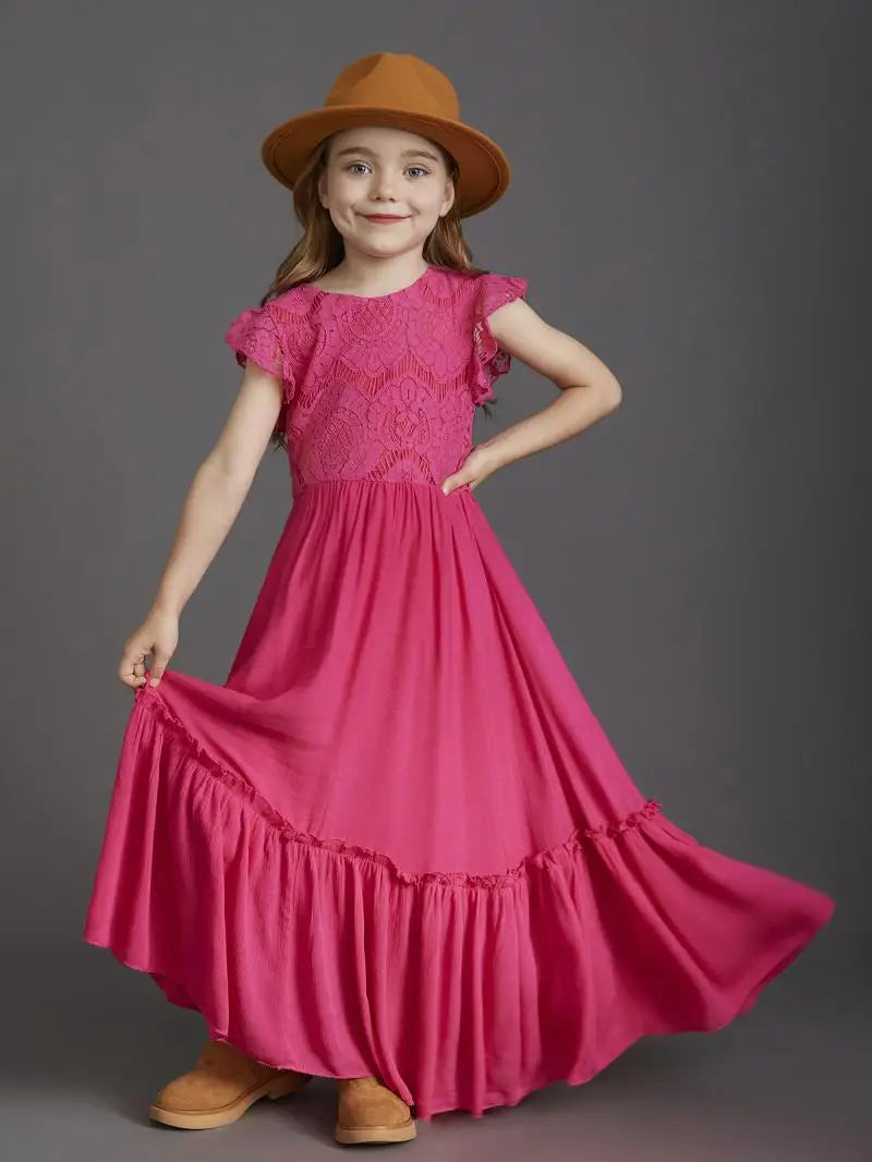 Summer Girls Lace Cotton Bohemia Long Dresses Baby Kids Flower Wedding Princess Party Dress Vestidos Costume Children Clothing