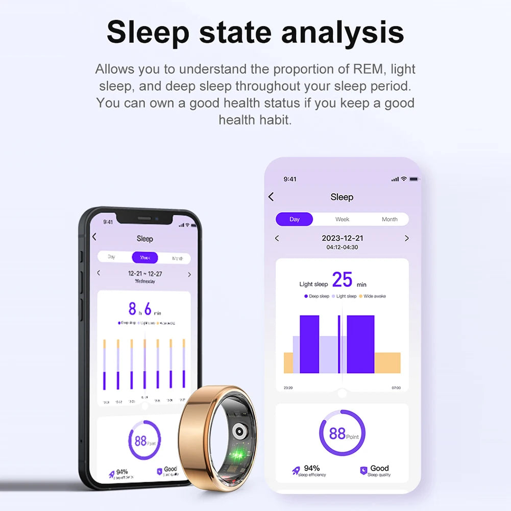 R02 Smart Ring Men Women Health Monitor Waterproof Bluetooth 5.0 Blood Oxygen Tracker IP68 5ATM Multi-sport Mode for IOS Android