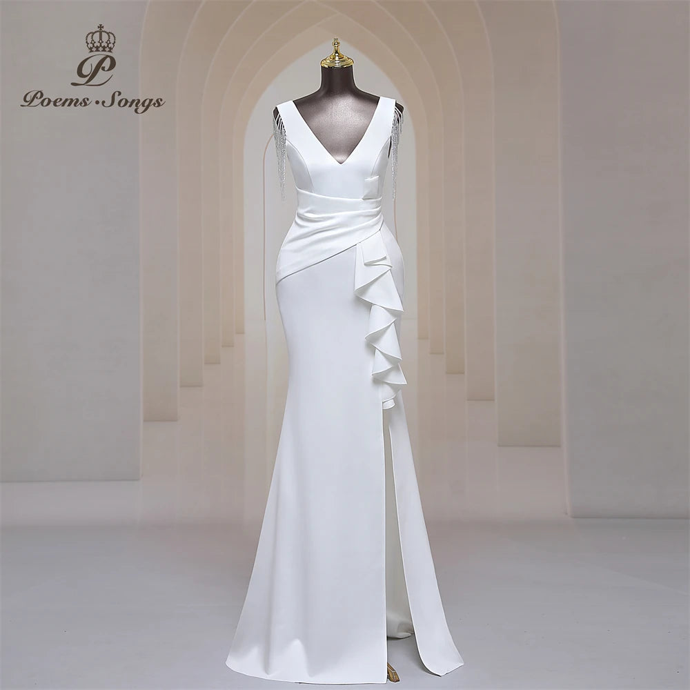 Elegant wedding party Evening dress Sexy shoulder beading party dress bridesmaid dresses Maxi dress formal occasion dresses
