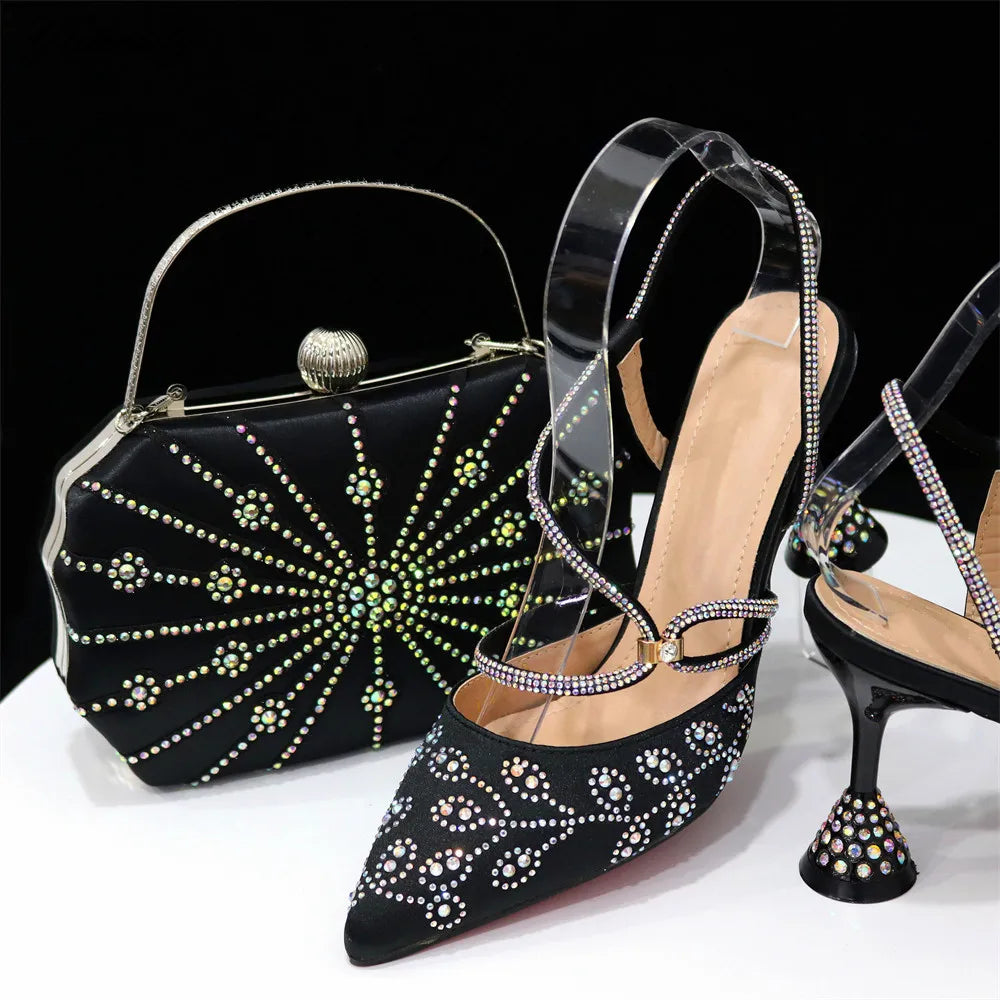 Italian Design Woman Wine Color Shoes And Bag Set African Style Elegant Pumps Shoes And Purse Set For Wedding Party