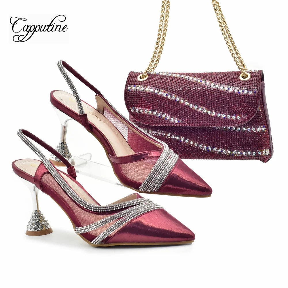 Purple Women Shoes And Bag Set Luxury African Ladies Pumps Match With Handbag High Heels Sandals Sandales Escarpins Femme 938-76