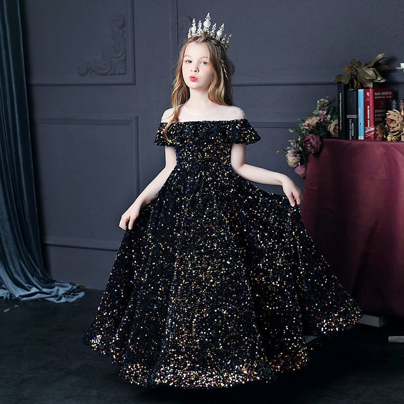 Kids Dresses For Party Wedding Dress Sequins Children Pageant Gown Gorgeous Girls PrincessTulle Dress Toddler Girl Clothing