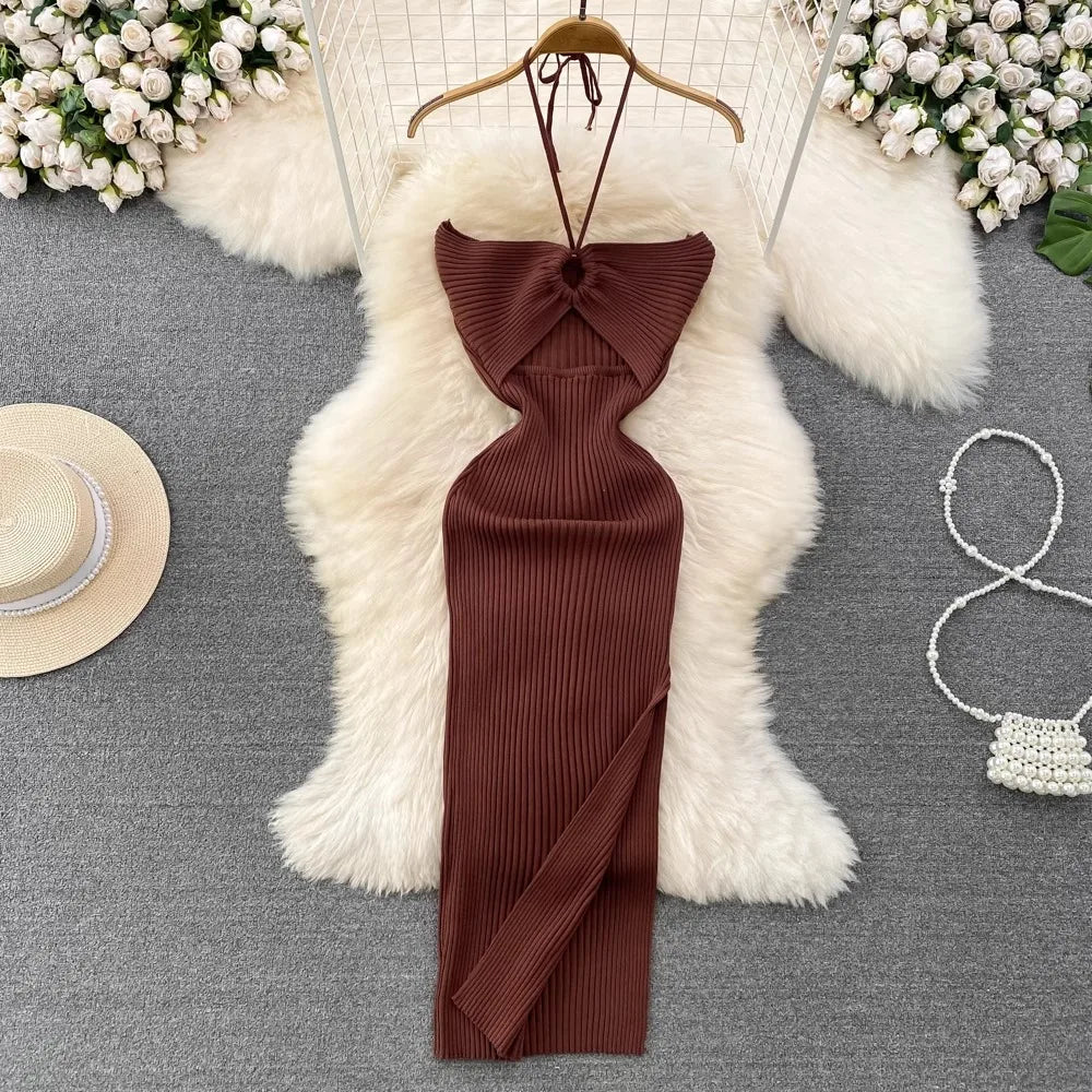 YuooMuoo Women Dress 2025 New Summer Fashion Sexy Package Hips High Split Knitted Bodycon Party Dress Vacation Beach Vestidos